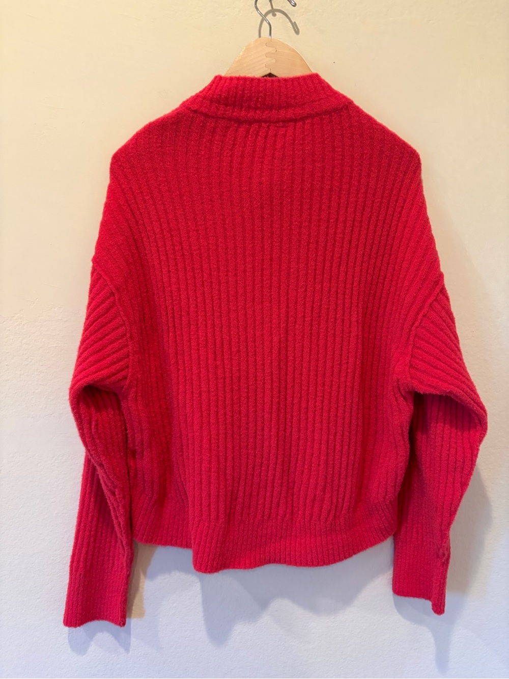 Free People Red Cropped Rib-Knit Button Pullover - Picture 4 of 5